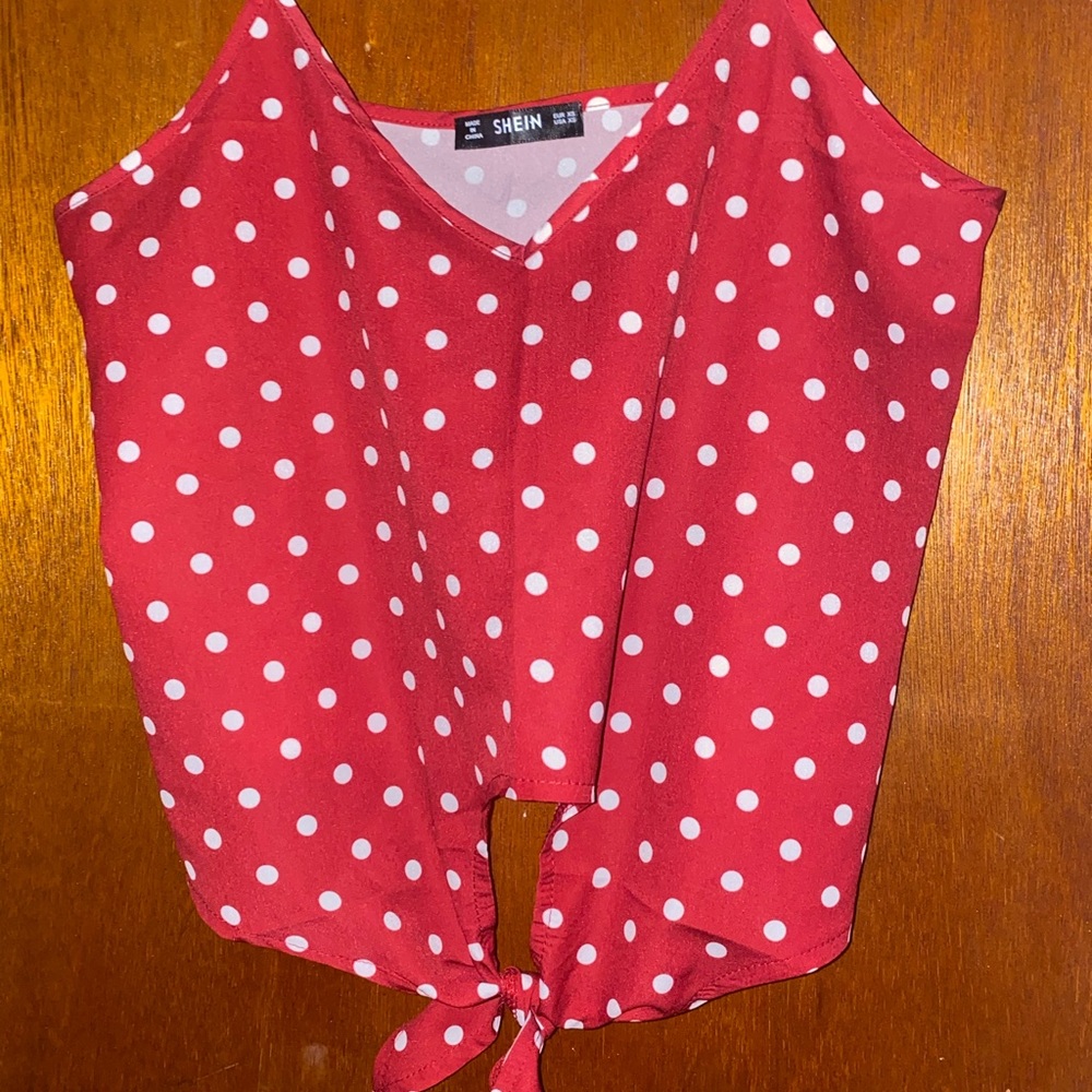 red Polka dotted shein tank top